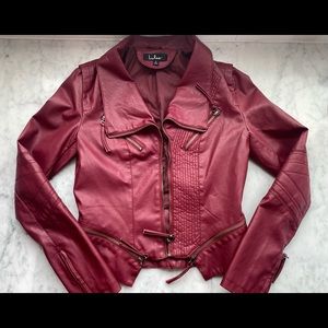 Lulus Vegan Leather Maroon Moto Jacket